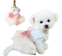 Anelekor Robe de mariée blanche pour petit chien avec anneau en D, nœud papillon pour petit chien fille, tenue d'anniversaire et chat, robe de fête pour animaux domestiques, chaton, chihuahua,