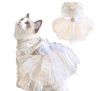 Anelekor Robe de mariée brodée pour chien avec anneau pour laisse, vêtements à nœud pour petits chiens et filles - Tutu en dentelle multicouche pour chaton, chihuahua, yorkshire, champagne, taille XS