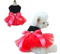 Anelekor Robe noire à pois avec anneau en D, tenue de mariage pour petit chien ou fille, tutu rouge pour chaton, chihuahua, yorkshire, Poméranie (noir, taille M)