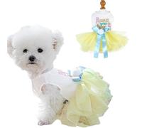 Anelekor Tenue de Pâques pour chien avec motifs de lapin brodés et pompon mignon - Robe tutu avec nœud pour petit chien - Vêtements pour animaux de compagnie - Jaune, bleu, blanc (jaune, taille XL)