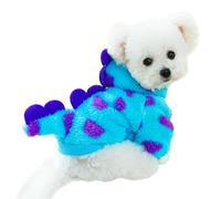 Anelekor Vêtement dinosaure pour petit animal de compagnie, sweat à capuche d'hiver en polaire avec anneau pour laisse, manteau temps froid pour chat, costume amusant pour Noël, Halloween (bleu-2