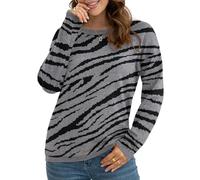 Anelune Pull à manches longues en tricot à col rond pour femme, Léopard gris., XL