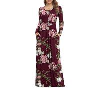 Anelune Robes pour Femme Manches Longues Robes Longues Décontractées Tailles Fortes avec Poches (S-3XL), 40-42