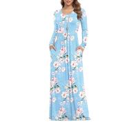Anelune Robes pour femmes, robes longues amples unies grande taille, robes longues décontractées avec poches (S-3XL), Fleur - Bleu clair, 40-42