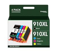 Anemec 910XL Lot de cartouches d'encre de rechange pour HP Ink 910 XL compatibles avec imprimante OfficeJet Pro 8020 8025 8028 8035 8030 8010 8015 8018 8022 (1 noir, 1 cyan, 1 magenta, 1 jaune)