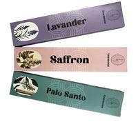 Anemone Encens - 100% Naturel et Fait Main - Combustion Douce et Longue - Parfum Frais, Purifiant et Non Toxique - Pack de 3 boîtes (Lavande, Safran, Palo Santo)