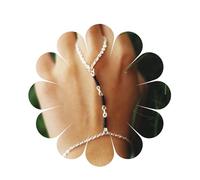 Aneneiceera Boho Doigt Anneau Noir Bracelet Perlé Argent Simple Main Chaîne Esclave Doigt Anneau Bracelet Bangle Mariée Pièce De Main Harnais Bijoux Pour Femmes Et Filles