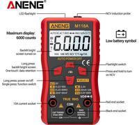 ANENG M118A Multimètre numérique à portée automatique Haute précision TRMS 6000 points Tension Courant Ohm Capacitance Diode Multi Tester