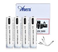 Anern Lot de 4 Piles Rechargeable AAA Lithium 1,5 V 600 mWh avec Câble de Charge 4 en 1 USB de Type C Charge Rapide 1500 Fois par Cycle de Charge