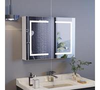 Aneutr Armoire Toilette Miroir avec éclairage LED, Tactile 3 Couleurs, 80×13,5×60cm Armoire Murale Salle de Bain Miroir LED, Double Porte, 2 Niveaux Étagères à Hauteur Réglable (80×13,5×60cm)