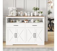 Aneutr Buffet Meuble de Rangement, Armoire de Cuisine Style Rural, Meuble Cuisine avec 2 Tiroirs et 4 Portes Étagères Réglables, Buffet Salle a Manger Salon (Blanc+Marron, 140 x 40 x 105 cm)