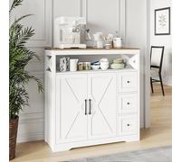 Aneutr Buffet Meuble de Rangement, Armoire de Cuisine Style Rural, Meuble Cuisine avec 2 Tiroirs et 4 Portes Étagères Réglables, Buffet Salle a Manger Salon (Blanc+Marron, 100 x 40 x 105 cm)