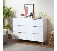 Aneutr Commode 6 tiroirs, Meuble de Rangement, Commode Chambre en Bois Moderne, Cadre et Poignées en Métal, Scandinave Meuble pour Salon, Chambre, Salle à Manger (Blanc, 100x34x72,5cm)