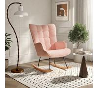 Aneutr Fauteuil à Bascule Scandinave Rocking Chair avec Accoudoirs, Surface en Tissu Peluche, Fauteuil Lecture Chaise d'allaitement Ergonomique pour Chambre, Salon, Balcon, Rose