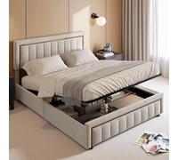 Aneutr Lit Coffre 160x200 avec Sommier, LIt Double Rembourré avec Rangement et Tete de lit Capitonné, Lit Hydraulique Lits 2 Personnes avec à Lattes Lits, pour Adultes et Adolescents,Velours