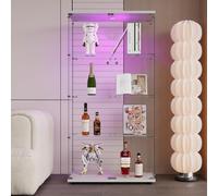 Aneutr Vaisselier Vitrine pour Collection, Vitrine en Verre Blanc avec LED, Meuble Vitrine Salon avec Porte et Serrure, Armoires Vitrées de Présentation pour Chambre, 164 x 80 x 36 cm