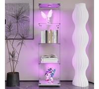 Aneutr Vaisselier Vitrine pour Collection, Vitrine en Verre Blanc avec LED, Meuble Vitrine Salon avec Porte et Serrure, Armoires Vitrées de Présentation pour Chambre, 164 x 42 x 36 cm