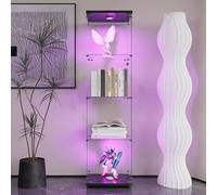 Aneutr Vaisselier Vitrine pour Collection, Vitrine en Verre Noir avec LED, Meuble Vitrine Salon avec Porte et Serrure, Armoires Vitrées de Présentation pour Chambre, 164 x 42 x 36 cm