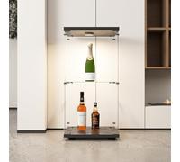 Aneutr Vaisselier Vitrine pour Collection, Vitrine en Verre Noir avec LED, Meuble Vitrine Salon avec Porte et Serrure, Armoires Vitrées de Présentation pour Chambre, 86 x 40 x 36 cm