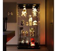 Aneutr Vaisselier Vitrine pour Collection, Vitrine en Verre Noir avec LED, Meuble Vitrine Salon avec Porte et Serrure, Armoires Vitrées de Présentation pour Chambre,Verre Miroir, 164 x 80 x 36 cm