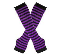 Anevous 1 paire de gants longs sans doigts pour femme - En tricot d'hiver - Mitaines sans doigts - Mitaines à manches longues pour femme - Automne et hiver, Noir /violet, taille unique