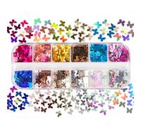 Anevous Lot de 2 boîtes de paillettes pour ongles - Papillons laser - Paillettes polonaises - Manucure - Décoration d'ongles pour visage, corps, yeux - Multicolore