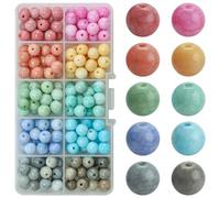 Anevous Lot de 200 perles en verre à enfiler pour bracelets et colliers - Kit de fabrication de bijoux avec accessoires - Perles en verre - Boîte à matériaux - 8 mm - Pierre blanche