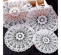 Anevous Lot de 6 sets de table ronds brodés - Sets de table décoratifs en dentelle - Napperons en dentelle - Pour mariage, fête d'anniversaire, vases, nappes, blanc F 40 cm