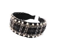 Anevous Serre-tête à perles pour femme - Style vintage - Large - Rétro - Bandeau en tissu - Accessoire de cheveux pour femme - Pour fête, mariage - Noir - C
