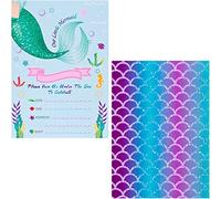 ANEWISH 12 Invitations de Fête,Cartes avec Pailletées,Thème Sirène,avec Enveloppes