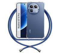 ANFAIRLACE Coque Collier Compatible avec Realme GT 8 Pro, Transparente Étui Bandoulière Cordon Lanyard Anti Jaune TPU Case Lanière Housse Clear Shockproof Cover, Bleu