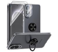 ANFAIRLACE Coque Compatible avec Samsung Galaxy S25 Edge, Anneau Magnétique 360 Support Stand Étui Silicone Housse Clear Transparente Shockproof Cover, Noir