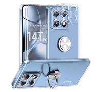 ANFAIRLACE Coque Compatible avec Xiaomi 14T Pro, Anneau Magnétique 360 Support Stand Étui Silicone Housse Clear Transparente Shockproof Cover, Argent
