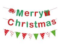 ANFEST Bannière décorative à paillettes « Merry Christmas » - Toile de fond pré-assemblée - Bannière en papier à trois drapeaux - Lettre décorative pour chambre, mur, bureau, salle de classe
