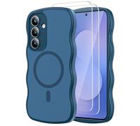 Anfire Coque de protection magnétique pour Samsung Galaxy S25 FE 5G, avec 2 pièces de protection blindée 9H, vagues, protection complète de l'appareil photo, anti-chocs, anti-rayures, translucide mat