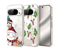 Anfire Lot de 2 Coques pour Google Pixel 10 Pro en Silicone avec Éléments de Noël, MoEvn Coque Transparente et Souple Résistante aux Chocs pour Noël, Élan + Bonhomme de Neige