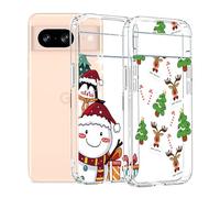 Anfire MoEvn Lot de 2 coques de protection en silicone avec éléments de Noël pour Google Pixel 8 - Souple et transparente - Anti-chocs - Anti-rayures - Pour Pixel 8, élan et bonhomme de neige