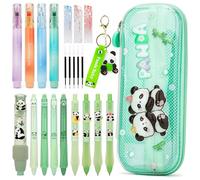 Anfirst Trousse Panda Kawaii avec Fourniture, Fournitures Scolaires Kawaii & Papeterie Panda avec Trousse Scolaire, 4 Stylo Gel, 4 Surligneurs & 4 Porte-mines, Cadeau Fille & Garçon 4 5 6 7 8 9 Ans
