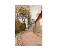 ANFOTCM Alfred Sisley, Street in Ville-d'Array, 1873, impressions sur toile abstraite, géométrique, minimaliste, encadrée, pour décoration murale de bureau, chambre à coucher, 40 x 60 cm