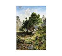ANFOTCM Impression sur toile Adalbert Waagen - Paysage de montagne du sud avec ruine de château - Décoration de chambre à coucher, bureau, chambre, cadeau - 50 x 75 cm