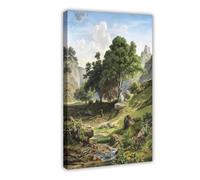 ANFOTCM Impression sur toile Adalbert Waagen - Paysage de montagne du sud avec ruine de château - Décoration murale pour maison, école, bureau - 30 x 45 cm