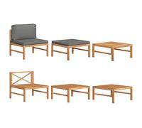 Angajara Salon de jardin 3 pièces avec coussins gris foncé en teck pour terrasse, balcon, véranda et éléments d'assise d'extérieur avec revêtement en rotin synthétique résistant aux intempéries