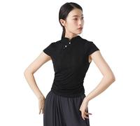 Angcoco Hauts Cheongsam à col Mao et Manches Courtes pour Femmes