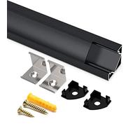 Angdarun Profilé LED Aluminium,Profilés En Aluminium 6x1 mètre V-forme pour Ruban LED, En Couvercle De Diffuseur Noir pour Ruban LED, Avec les Embouts et les Clips de Fixation du Métal