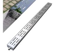 ANGDI Caniveau de Drainage pour terrasse, kit de caniveau sur Mesure avec Embout ou Sortie, caniveau de Douche Long et étroit en Acier Inoxydable avec Couvercle Amovible(Silver,Yes_5X3CM/2X1.18IN)