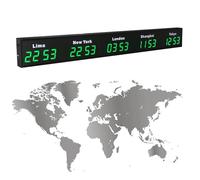 ANGDI Horloge Mondiale numérique Murale, Affichage 3/4/5 fuseaux horaires, Grand écran HD, Format 12/24 Heures, Couleurs Multiples, idéale pour Les hôtels et Les multinationales(Green,5)