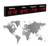 ANGDI Horloge Mondiale numérique Murale, Affichage 3/4/5 fuseaux horaires, Grand écran HD, Format 12/24 Heures, Couleurs Multiples, idéale pour Les hôtels et Les multinationales(Red,4)