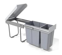 ANGDI Poubelle double coulissante, 20 L x 2, avec couvercle, pour rangement sous meuble, poubelle coulissante sous évier, poubelle de recyclage pour placard de cuisine et buanderie