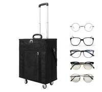 ANGDI Valise de Rangement à roulettes pour 180 Paires de Lunettes, présentoir à Lunettes de Soleil avec 12 Plateaux, Organiseur de Lunettes, avec Tirette rétractable et roulettes