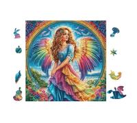 Ange aux Ailes Arc-en-Ciel 100 Pieces Casse-tête Amateur d'art en Carton Haute Densité Difficile Niveau Expert Décoration Murale Cadeau Fête des Pères Premium 28x28cm